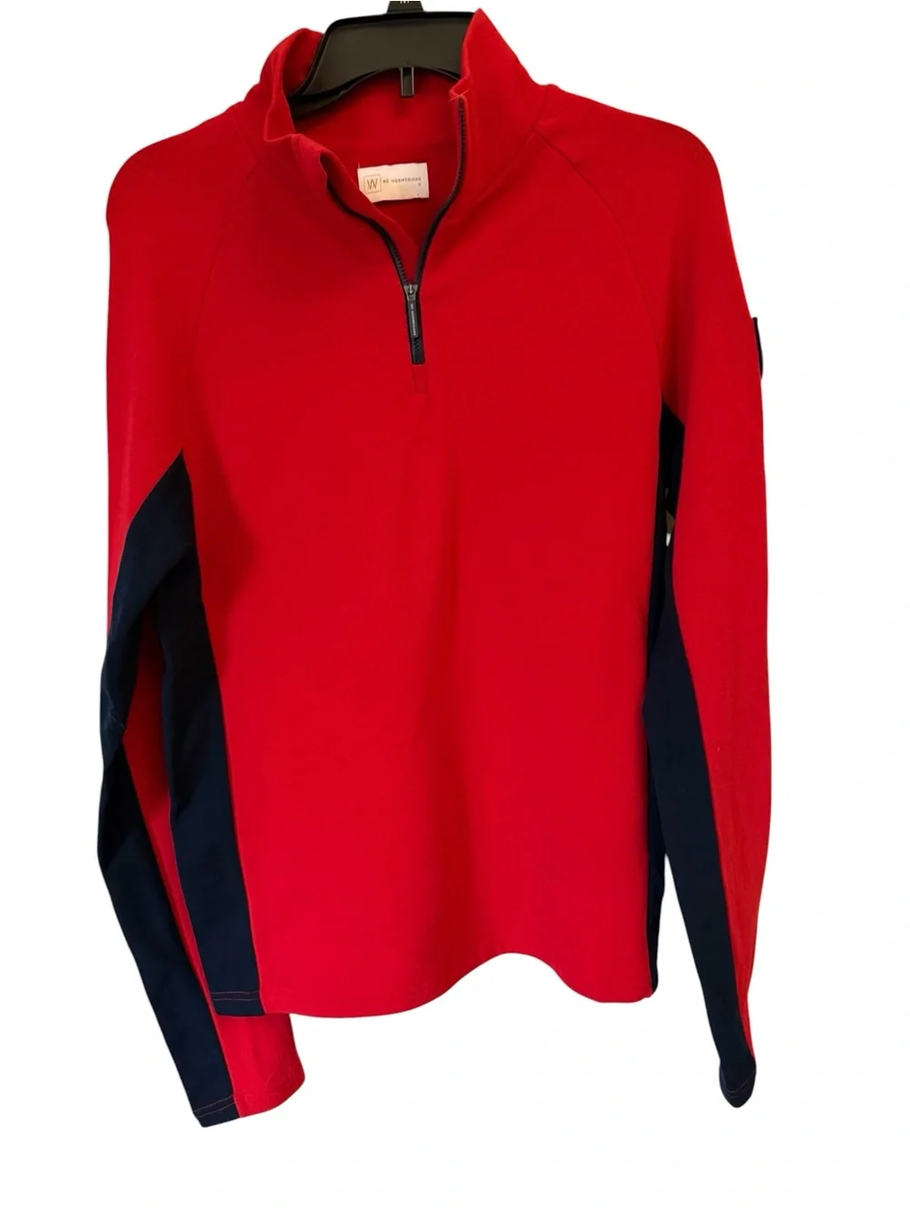 We Norwegians Men's Red and Navy Merino Blend Wool Ski Sweater Suze M